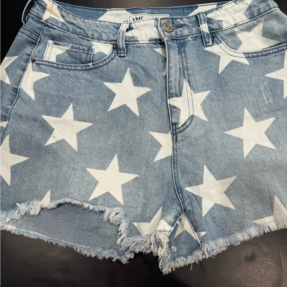 YMI Dream White Star Denim Fringe Jean Shorts